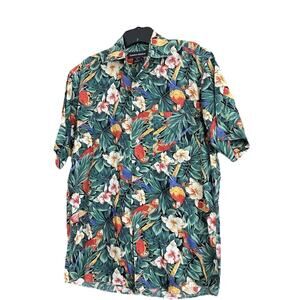 Vintage Lawton Harbor Parrot Hibiscus Hawaiian Shirt Aloha Mens S Made In USA